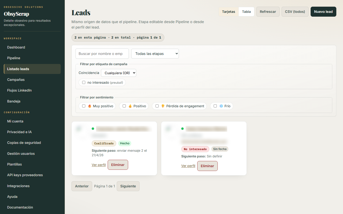 Listado de leads